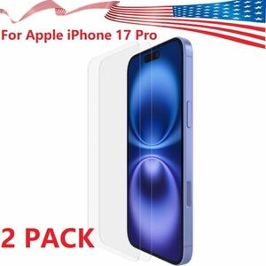 New 2 Pack Apple iPhone 17 Pro Tempered Glass Screen Protector Anti Scratch